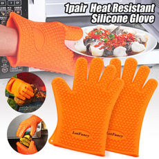 1pair Kitchen Heat Resistant Microwave Silicone Glove Oven Pot Holder Baking BBQ Cooking Mittens