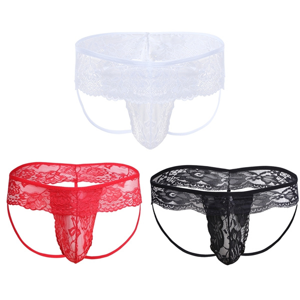 Men's Sissy Pouch Panties G-string Sexy Lace Bikini Thong Briefs Underwear