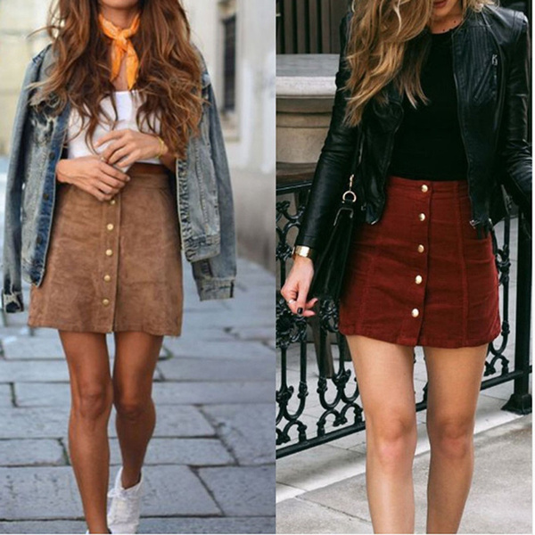 Women Deer Leather Mini A-Line Skirts Short Dress | Wish
