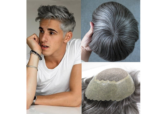 Men s Hair Piece Toupee Human hair replacement wig Colour 1B