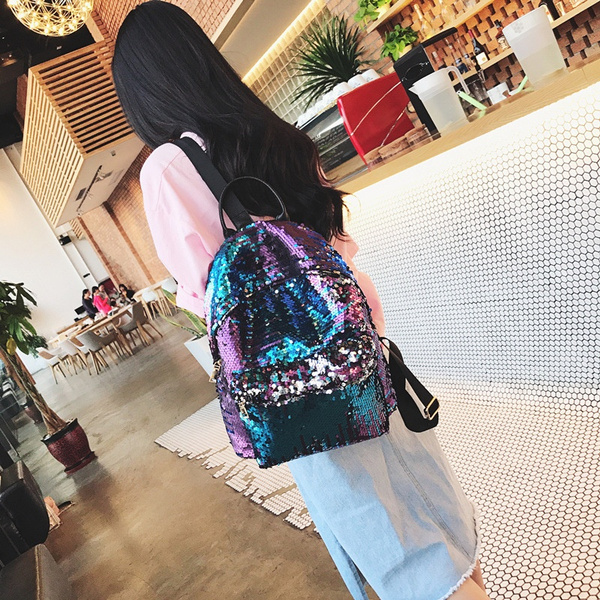 Any Name Girls Sequin Backpack Glitter Bling School Travel Rucksack Shoulder Bag 