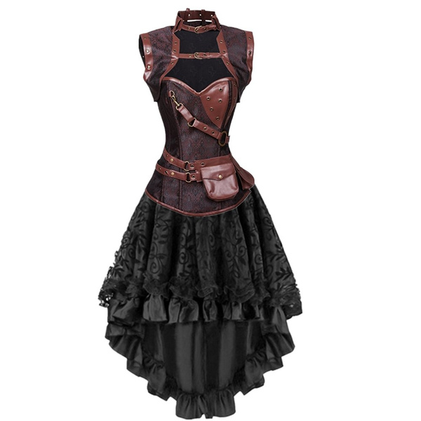 Women's Steampunk Spiral Steel Boned Vintage Corset Dress Retro Corset  Bustier With Skirt Plus Size S-6XL