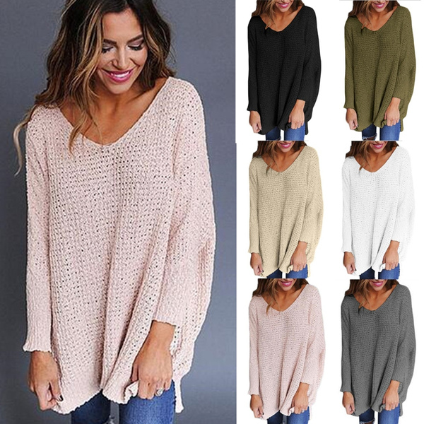 Fashion Autumn Winter Dress Womens V-Neck Loose Knitted Baggy Sweater ...