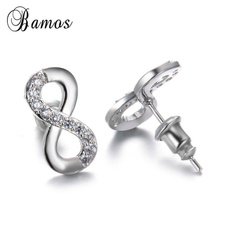 Bamas Infinity Cubic Zirconia CZ Stud Earrrings Silvery Wedding Fashion Jewelry