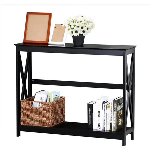 2 Tier X Design Console Table Sofa Side End Table With Storage Shelf Living Room Furniture Black Wish