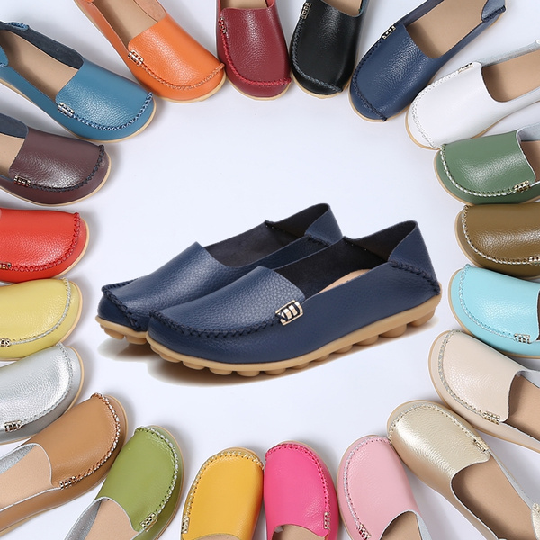 18 Colors Women's Breathable Soft Leather Loafers Comfort Flats Driving ...
