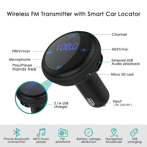 A TION Upgrade Car FM Transmitter with GPS Tracker Bluetooth Radio Adapter Dual USB Wireless Mini In Car Audio MP3 Music Player Car Kit Wish