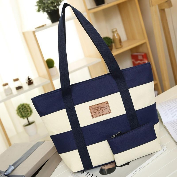 New Striped Casual Tote Bags Large Capacity Canvas Handbags Women