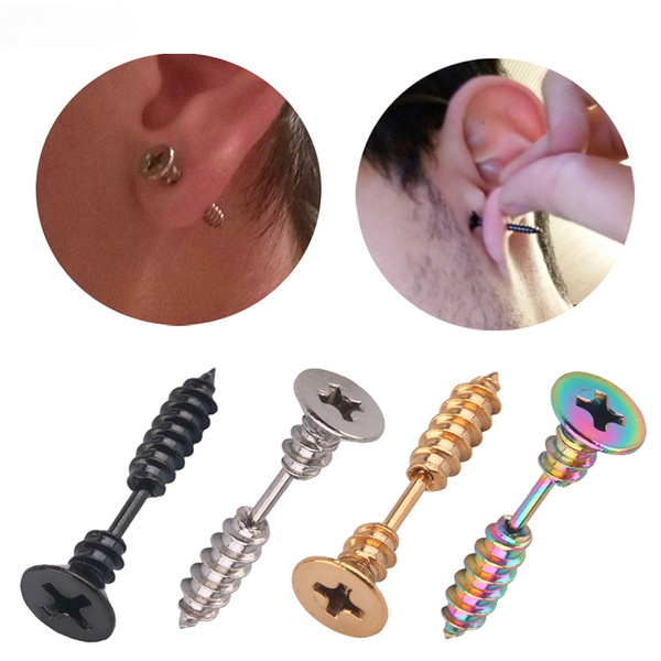 Pair of 316L Surgical Steel Dark Blue Anodized Screw-fit Piercing Jewelry Ear Stretching Lobe Plugs flesh Tunnel Earring