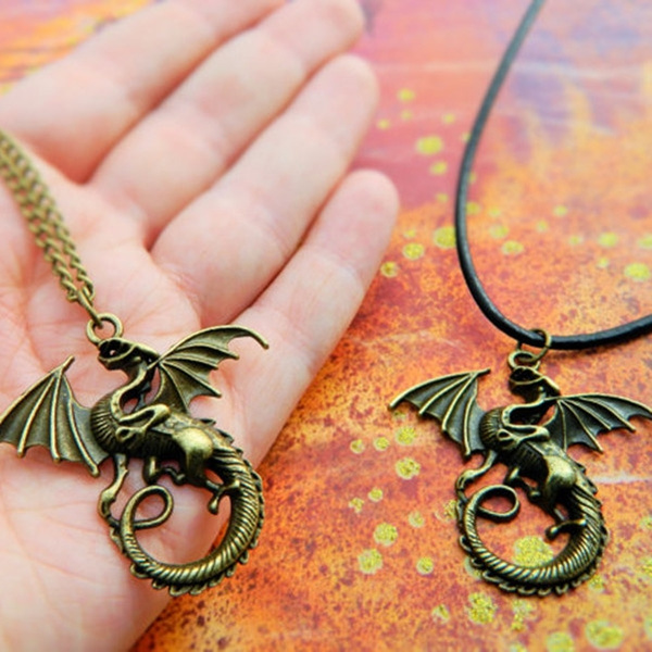 Lucky Dragon Amulet Gamer Gifts Protection Necklace Bronze Dragon Men's Jewelry Dragon necklace Fantasy Jewelry Cosplay Jewelry