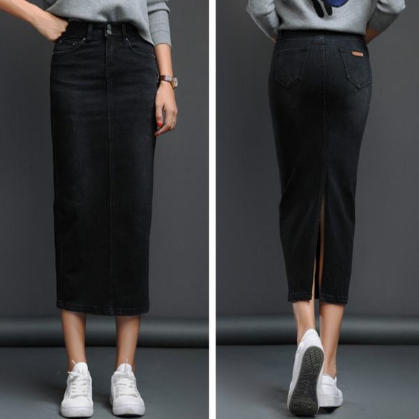 womens long denim skirt