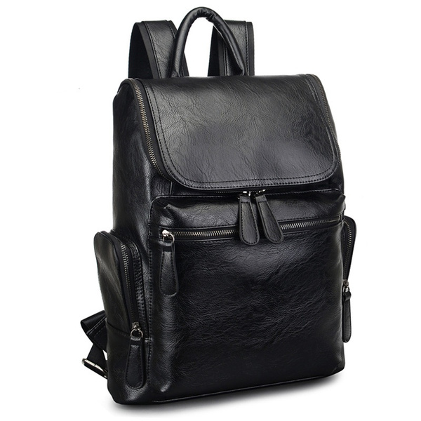 mens black leather backpack