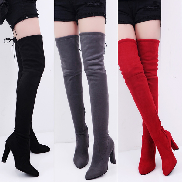 knee high boots thick heel