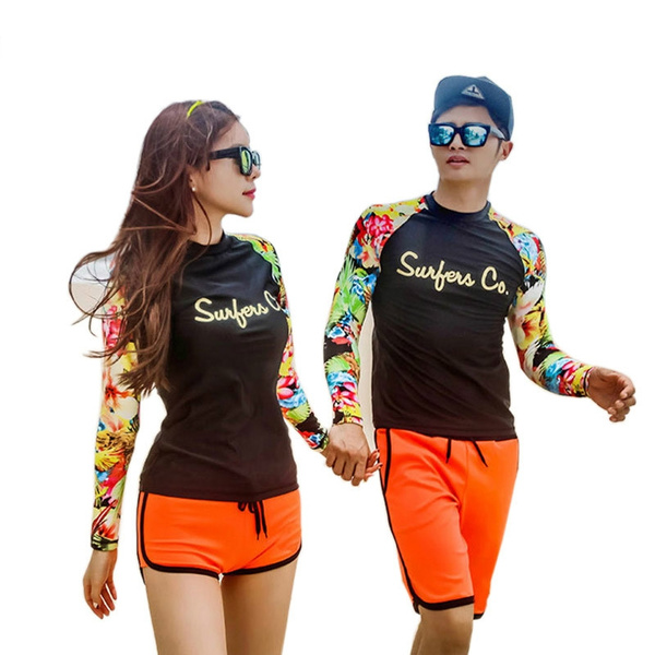 Men Women Long Sleeve Shirts Couples Swimwear Surfing Bathing Suit