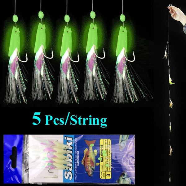 5 Pcs hooks/String > size: 150cm/10g Luminous Fish Fishing Lure