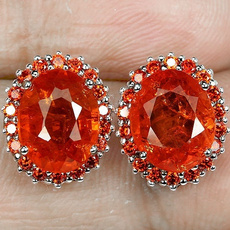 4.8 CT Natural Oval Orange Sapphire 925 Sterling silver Ear Studs Earring (Color: Orange ) 