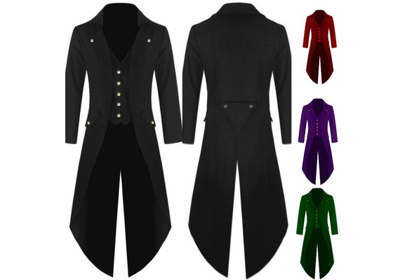 Men Gothic Brocade Dress Jacket Frock Coats Steampunk Victorian Morning Top Cool