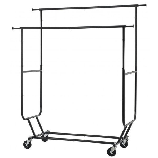 Commercial Double Rail Clothing Garment Rolling Collapsible Rack Hanger ...
