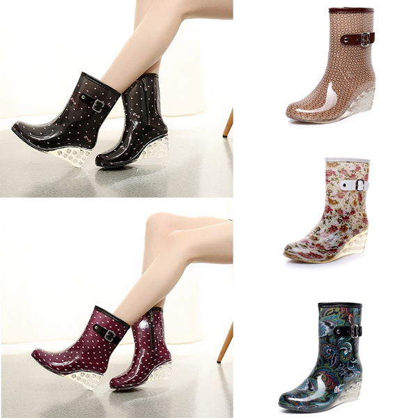 Fashion women wedge heel rain boots nonslip Casual Waterproof Shoes Wish