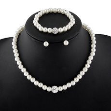 New Fashion Pearl Jewelry Sets Luxury Rhinestone Ball Pearls Necklace Earrings Bracelet Sets for Women 