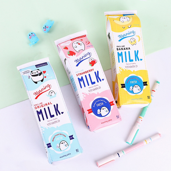 DuoYo Girls Red Strawberry Milk Box Pencil Case High Capacity Storage Student Stationery