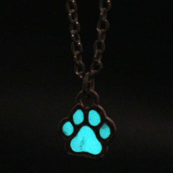 CHUANGYUN Luminous Pet Paw Print Pendant Necklace Rhinestone Lace Animals Necklace 18