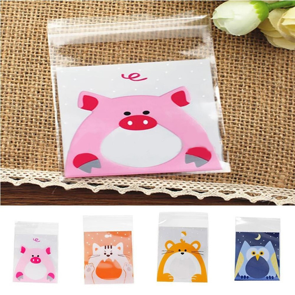 Cute Cartoon Cat Animal Self-Adhesive Chocolate Cookie Candy Seal Bags Blue Owl Candy Bags Ruby569y 100Pcs Cookie Bags Biscuit Bags