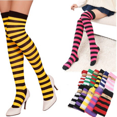 Women's Sheer Striped Thigh High Stockings Plus Size Over The Knee Socks