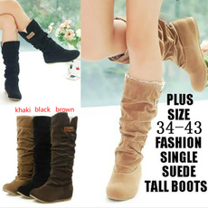  Plus Size 34-43 Autumn Winter Women Middle - Tube Boots Lace  Flat Student Boots Warm Boots