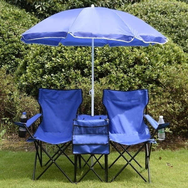 Portable folding picnic discount double chair with umbrella