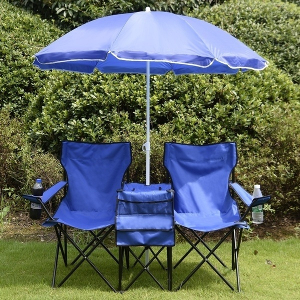 Portable Folding Picnic Double Chair W/Umbrella Table Cooler Beach