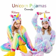 Flannel Cute Onesie Unicorn Sleepwear Children Kids Adult Cartoon Animal Pajama Costume Sleepwear for  Kids Men Women Winter Suit (without Shoes)