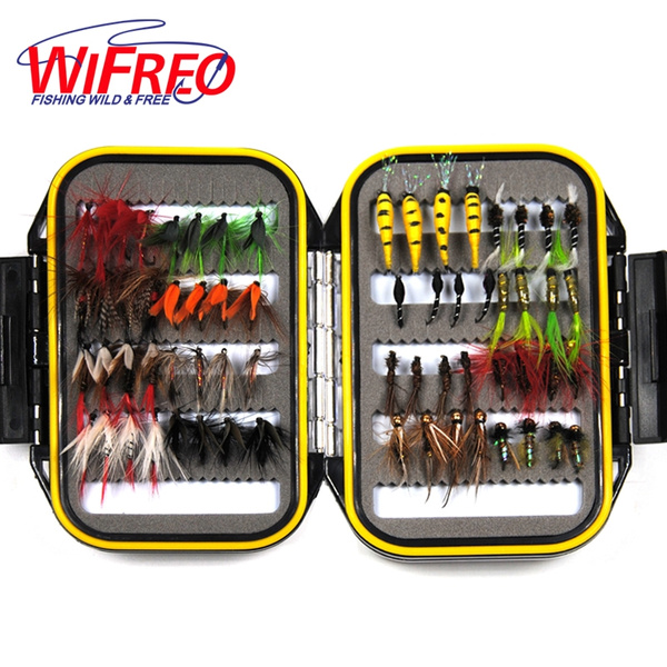 64PCS Dry & Wet Nymph Fly With Waterproof Fly Box Trout Fishing