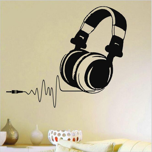 Headphones Vinyl Wall Sticker Music Art Dj Die Cut Weatherproof Decal  Silhouette Decor Mural Peel and Stick Headphone Stickers 