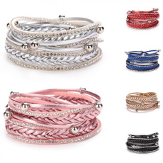 Popular Multi Layers Braided Shiny Rhinestones Bead Women Bracelet Wristband Jewelry