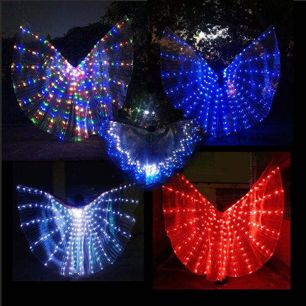LED Isis Wings Glow Light Up Belly Dance Costumes with Sticks Performance Clothing Carnival Halloween