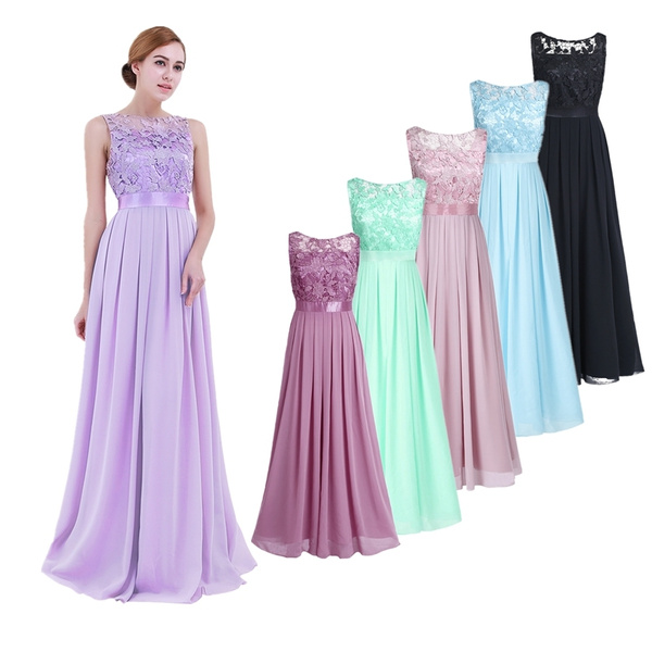 Elegant Women Long Chiffon Embroidered Dress Bridesmaid Evening Party 