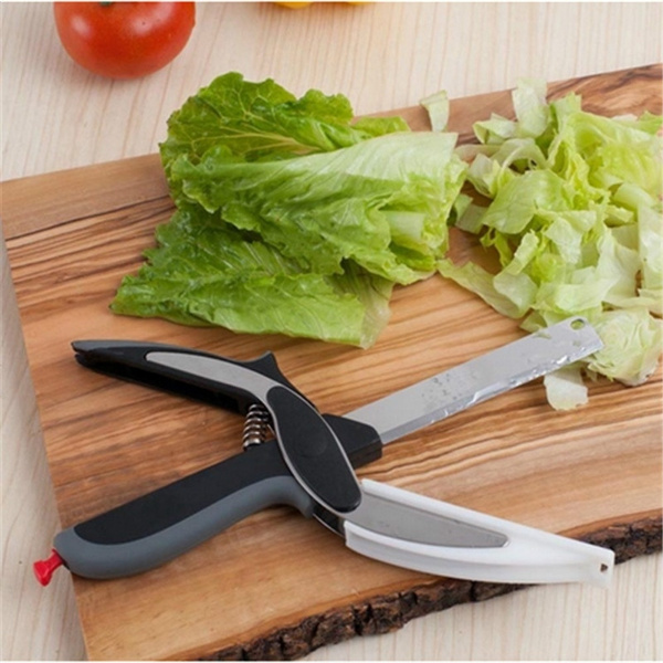 New Trendy Clever Cutter Food Scissors 2 In 1 Kitchen Knife Vegetable Scissors Wish