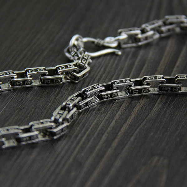 Solid Man 925 Sterling Silver Vintage Long Heavy Thick Cross Link Chain Necklace 7mm Thick 50cm 55cm 60cm Long Wish