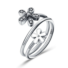 Silver Plated Bouquet White Enamel & Clear CZ Flower Women Finger Ring Engagement&wedding Jewelry