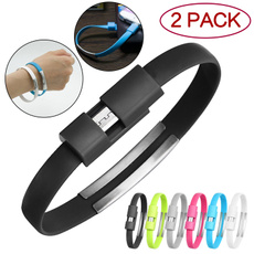 [2 Pack] Wristband USB Cable Mini Short Flat Bracelet Sync Data Charging Micro USB 2.0 Interface Cable 22cm Soft Non-toxic Tangle-Free ABS/TPE Wire Cord Mobile Phone Smartphone Universal Charger Android Adapter Phone Upgrades Black Cell Phone Accessories for Smart Devices
