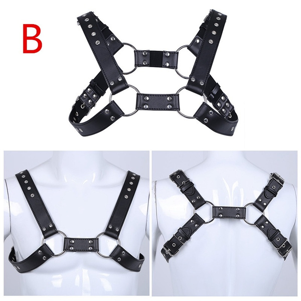 Sexy Men's Adjustable Faux Leather Body Chest Harness with Shoulder ...