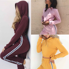 XIAO Fashion Autumn Women's Sport Suit Tracksuit Casual Coat+Pants Suits Solid Color Long Sleeve Loose Hooded Pullover Long Hoodies Sweatshirts Sportwear