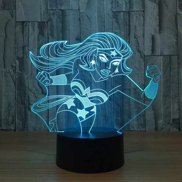 Wonder Woman 3D illusion LED Lamp Touch Switch Table Desk Night Light Kids Gif 