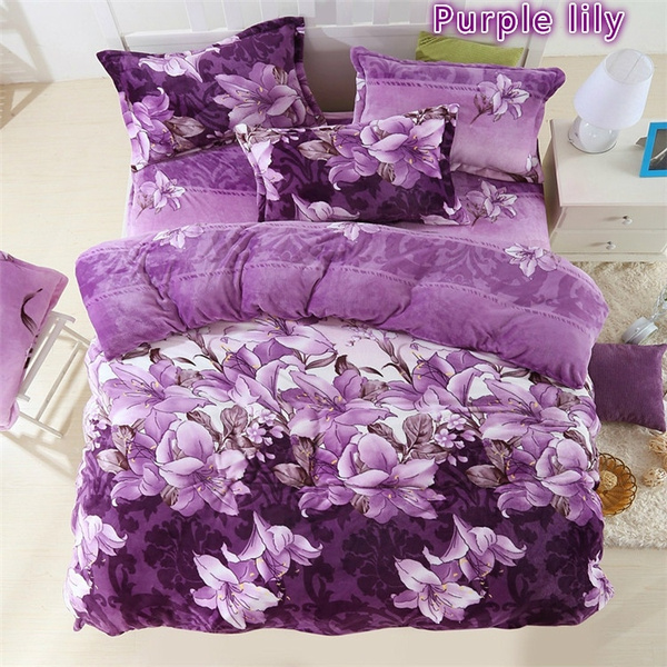 4pcs Bedding Sets Duvet Cover Bed Sheet, Purple Duvet Cover Queen Sets