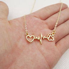 Animal Love Cats And Dogs Paws And Heart Heartbeat Necklaces Pendants Jewelry
