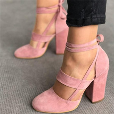 Women Sexy Heels 5 Colors Suede Straps Thick High Heeled Shoes Summer Party Sandals