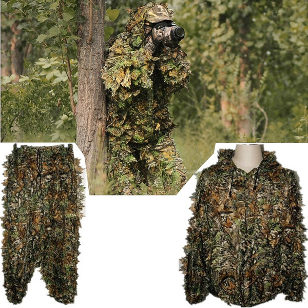 3D Leaves Camouflage Hunting Clothing Ghillie Suit Spring Autumn Bird Watching 
