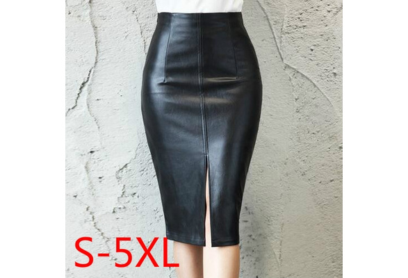 S-5XL Plus Size Women PU Leather Skirts 