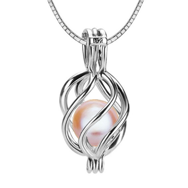 Twisted Pearl Cage Pendant, Silver Necklace, Pearl Jewelry, Wish Pearl,  Girl Women's Necklace, Pearl Surprise Gift